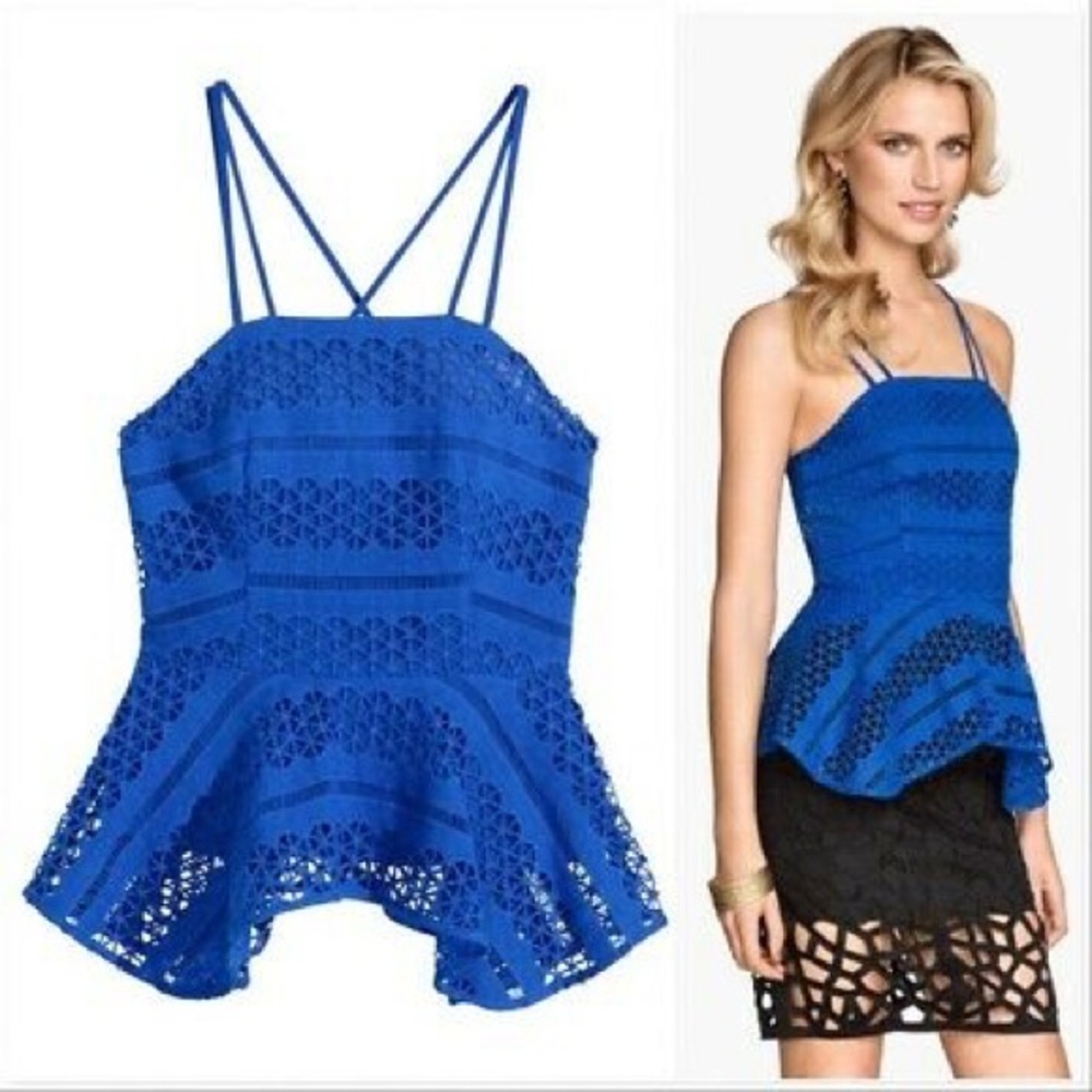 H&M Blue Peplum Lace Top